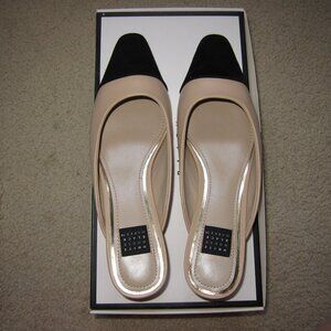WHBM Neutral Leather Zoe Suede Cap Toe Kitten Heel Mules 6.5M